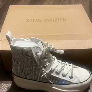 Steve Madden White and Silver Glitter High-Tops